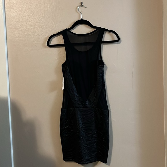 NWT Foreign Exchange Black Mesh Cut Out Embossed Textured Body Con Dress S - Picture 10 of 13